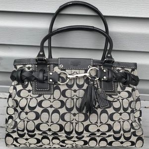 Black and gray COACH logo purse